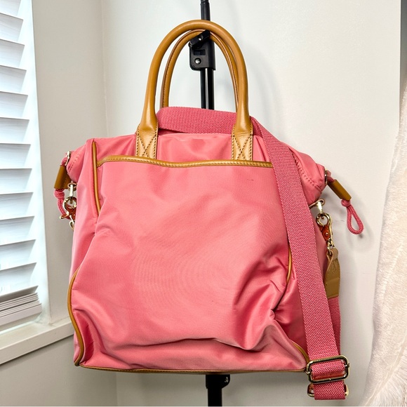 Tory Burch Pink Tote Crossbody Bag Purse Leather Handle Nylon Handbag - Picture 3 of 14